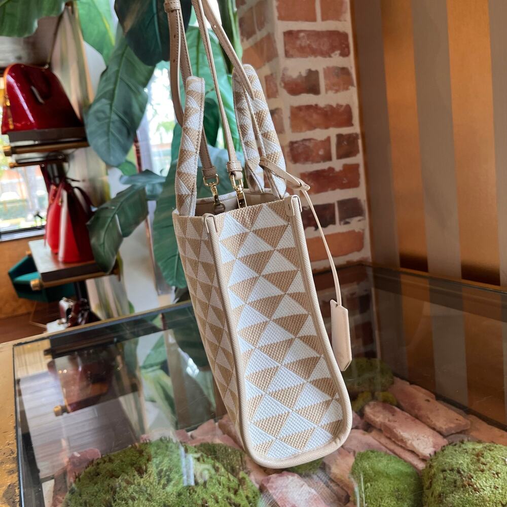 PRADA Symbole Shopper Small Beige Jacquard Tote - Picture 3 of 9